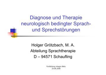 Diagnose und Therapie neurologisch bedingter Sprach- und ...