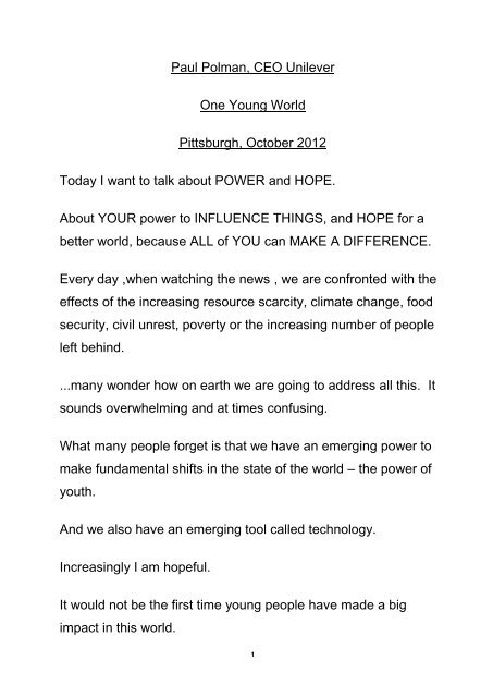 Mc Paul Polman One Young World 2012 Speech Tcm13 319683