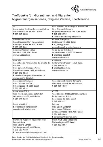 Treffpunkte fÃ¼r Migrantinnen und Migranten ... - Integration BS/BL