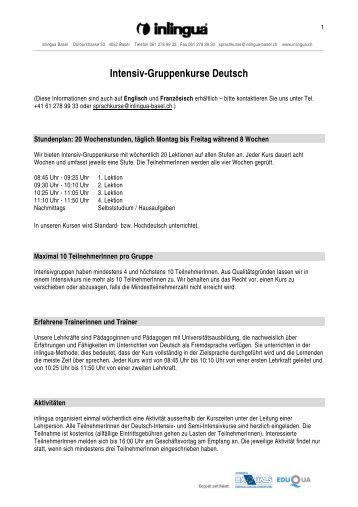 Intensiv-Gruppenkurse Deutsch - Integration BS/BL