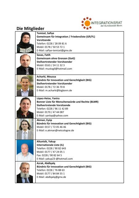 Liste der Mitglieder - Integration in Bonn