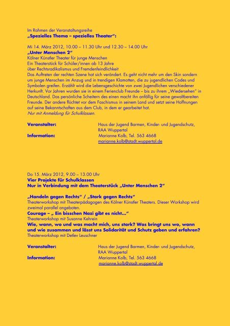 RAA Wuppertal - Programm 2012 - Integration in Wuppertal
