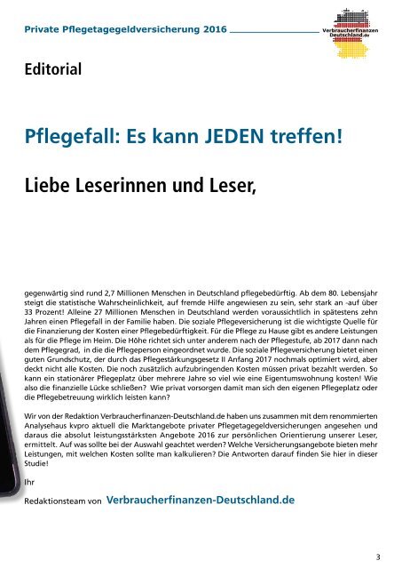 Private Pflegetagegeldversicherung 2016! - Die STUDIE