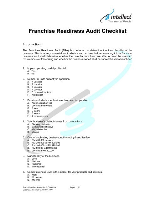 Franchise Readiness Audit Checklist