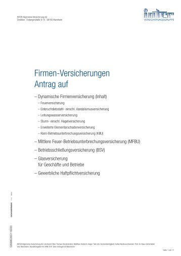 Firmen-Versicherungen Antrag auf