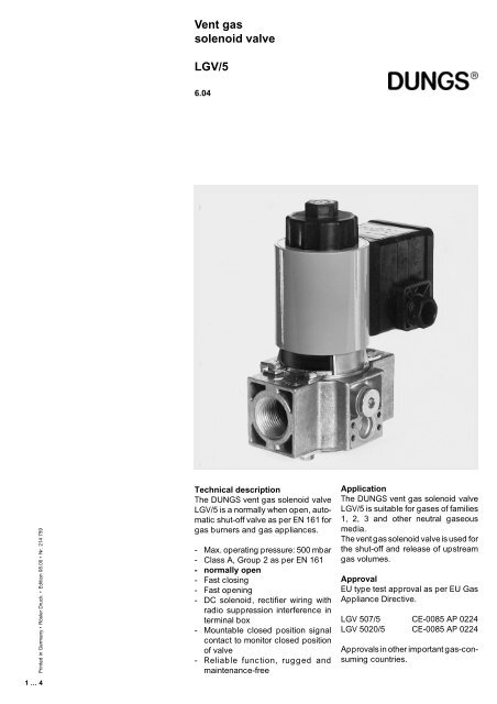 Vent gas solenoid valve LGV/5 - Intercal