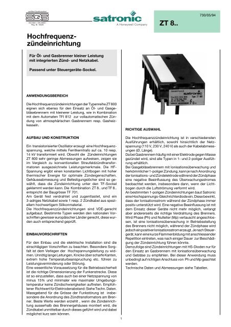 ZT 8.. Hochfrequenz- zÃ¼ndeinrichtung - Intercal