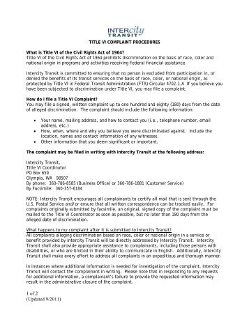 Title VI complaint procedures and form - Intercity Transit