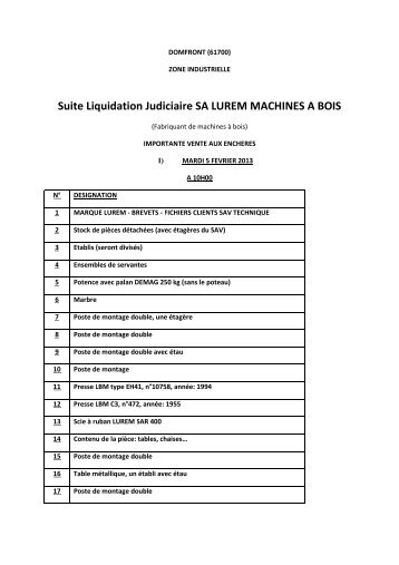 Suite Liquidation Judiciaire SA LUREM MACHINES ... - Interencheres