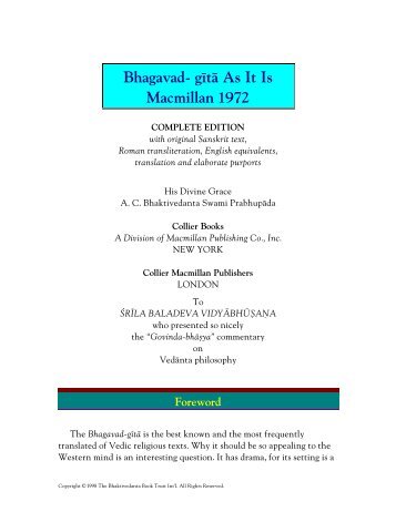 Bhagavad- gÃ©tÃ¤ As It Is Macmillan 1972 - Interessantes AT