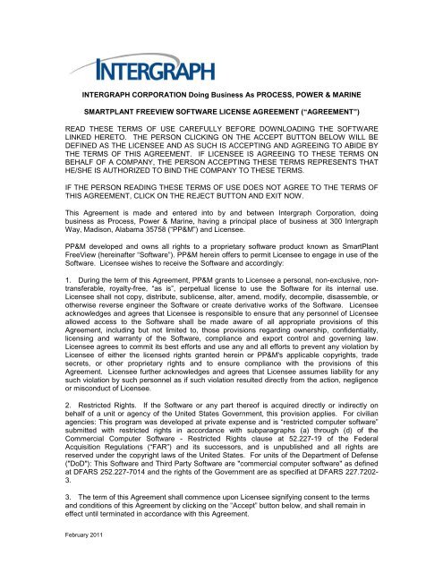 SmartPlant FreeView License Agreement - Intergraph