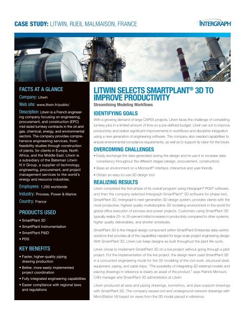 Litwin SeLectS SmartPLant® 3D to imProve ProDuctivity - Intergraph