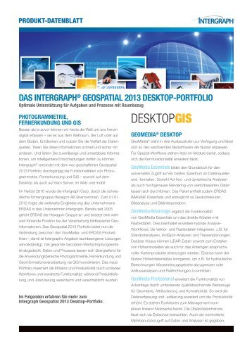 Überblick Intergraph Geospatial 2013 Desktop-Portfolio