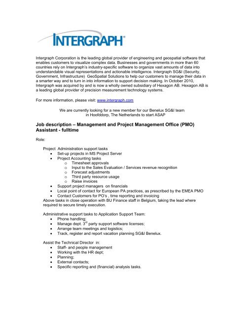 Job description – Management and Project ... - Intergraph