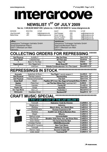 newslist 1 of july 2009 collecting orders for repressing ... - Intergroove