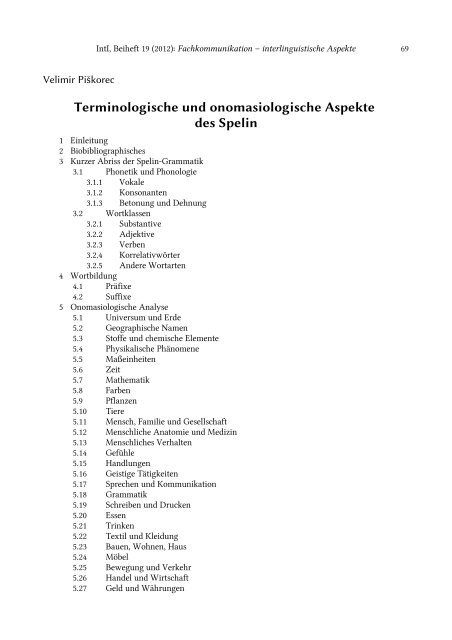 Terminologische und onomasiologische Aspekte des Spelin