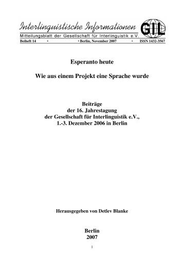 Beiheft 14 der Interlinguistischen Informationen - Gesellschaft fÃ¼r ...