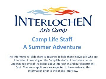 Cabin Life Staff - Interlochen Center for the Arts