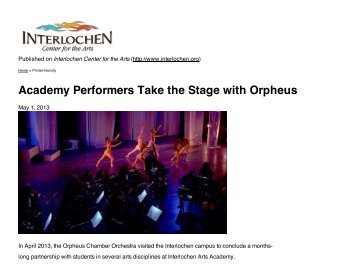 Academy Performers Take the Stage with Orpheus - Interlochen ...