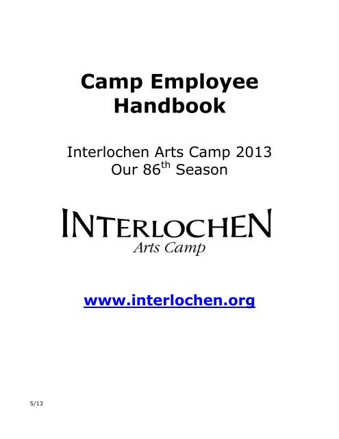 Camp Employee Handbook 2013.pdf - Interlochen Center for the Arts