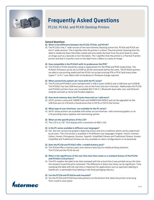 Pc Desktop Printers Faq Pdf Intermec