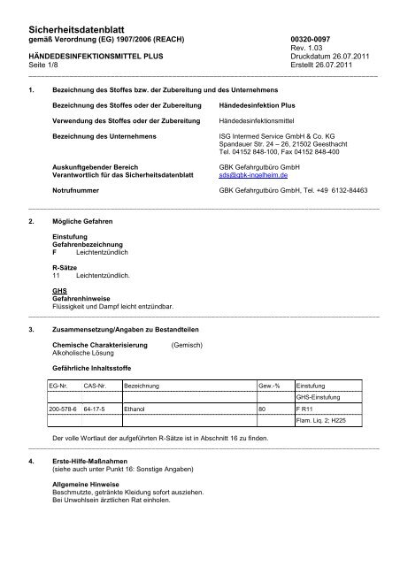 Sicherheitsdatenblatt (91/155 EWG) - Intermed Service