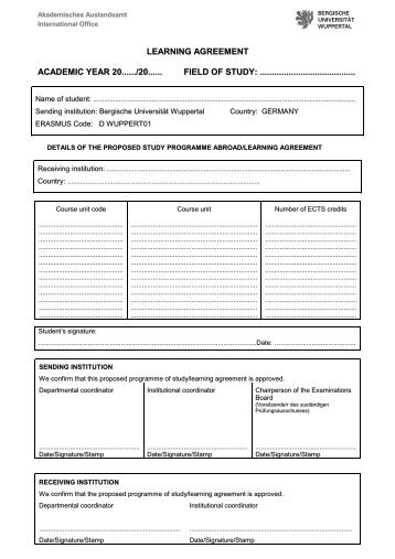 learning agreement-outgoing - Internationales - Bergische ...