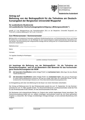 Antrag auf - Internationales - Bergische Universität Wuppertal
