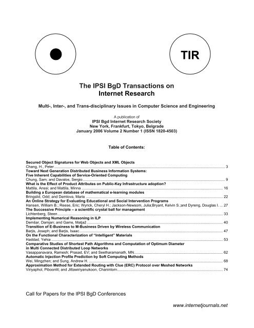 The IPSI BgD Transactions on Internet Research - Welcome