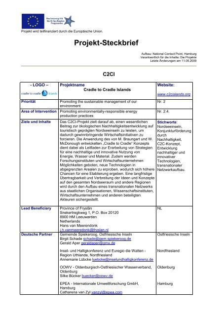 Projekt-Steckbrief als PDF-Datei - Interreg-Nordsee