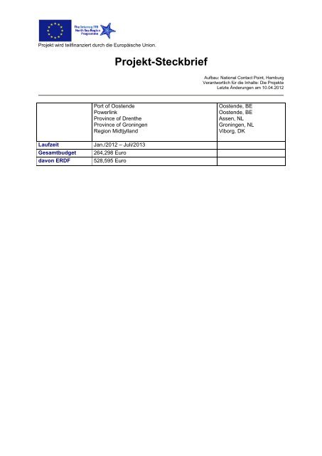 Projekt-Steckbrief als PDF-Datei - Interreg IV B