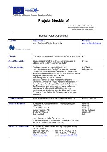 Projekt-Steckbrief als PDF-Datei - Interreg-Nordsee