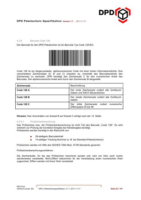 DPD Paketschein Spezifikation 1.7  D