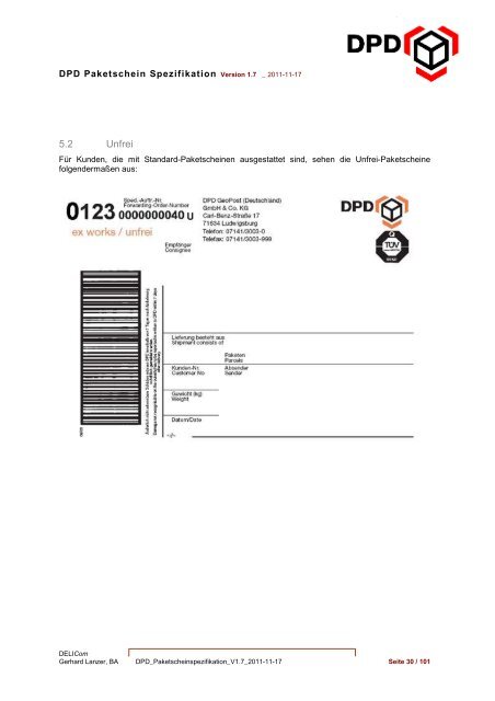 DPD Paketschein Spezifikation 1.7  D