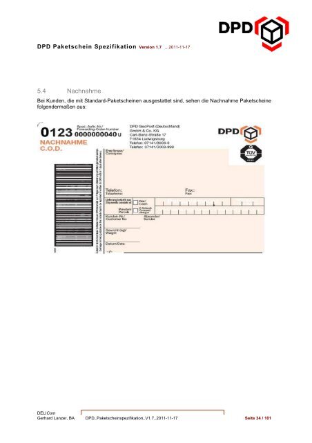 DPD Paketschein Spezifikation 1.7  D