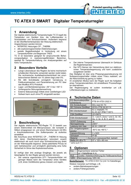 TC ATEX D SMART Digitaler Temperaturregler - Intertec-Hess GmbH