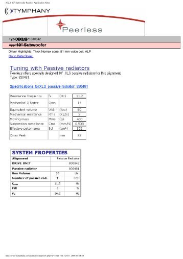 XXLS 10â³ Subwoofer Peerless Application Notes - Intertechnik