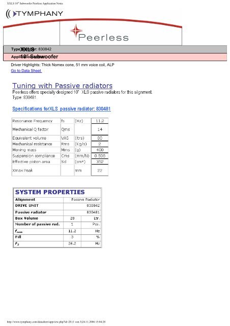 XXLS 10â³ Subwoofer Peerless Application Notes - Intertechnik