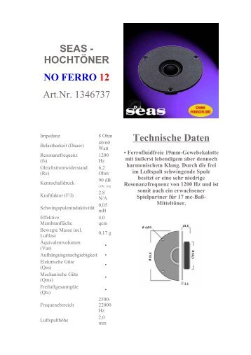 SEAS - HOCHTÃNER NO FERRO 12 Art.Nr. 1346737 ... - Intertechnik