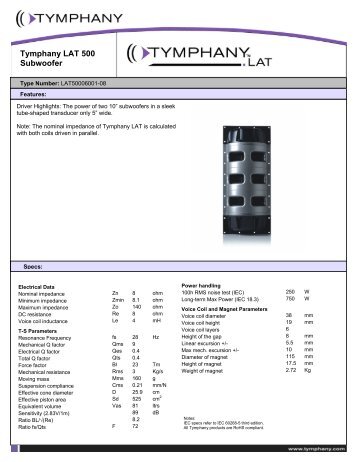 Tymphany LAT 500 Subwoofer Tymphany LAT ... - Intertechnik