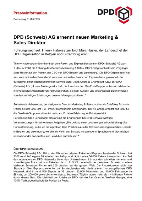 DPD (Schweiz) AG, Sonnentalstrasse 5, 8600 Dübendorf
