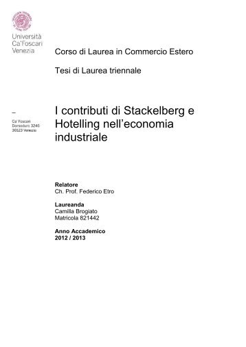 I contributi di Stackelberg e Hotelling nell'economia ... - Intertic