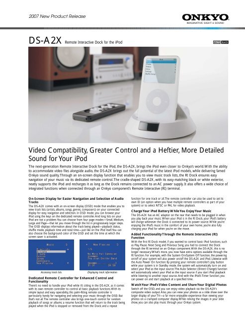 DS-A2X Remote Interactive Dock for the iPod - Onkyo DS-A2X Remote Interactive Dock for the iPod - Onkyo