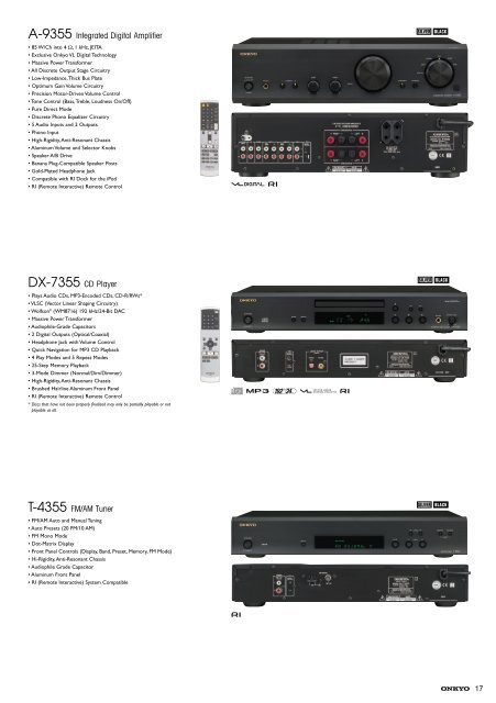 A-9355 Integrated Digital Amplifier DX-7355 CD Player T ... - Onkyo