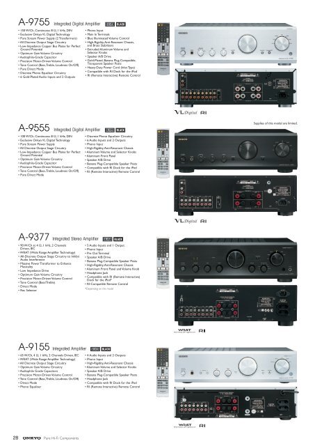 A-9377 Integrated Stereo Amplifier A-9155 Integrated ... - Onkyo