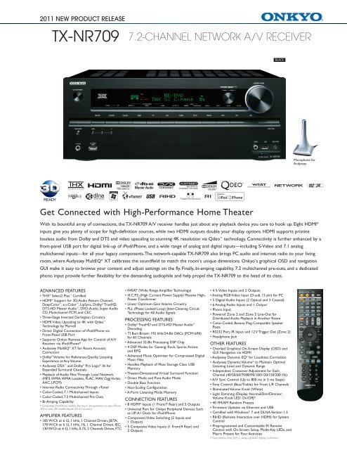 TX-NR709 7.2-CHANNEL NETWORK A/V RECEIVER - Onkyo