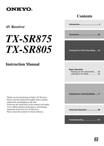 En AV Receiver TX-SR875 TX-SR805 Instruction Manual - Onkyo