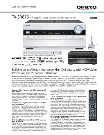 TX-SR876 THXÂ® Ultra2 Plusâ¢ Certified 7.1-Channel - Onkyo