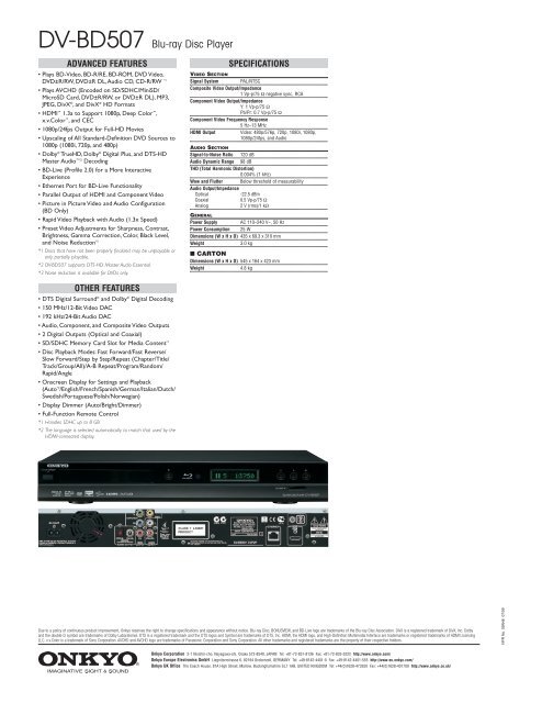 DV-BD507 Blu-ray Disc Player - Onkyo