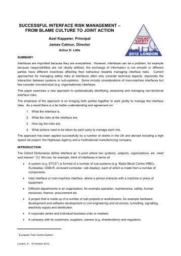 successful interface risk management - International Rail Safety ...